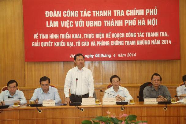 Tổng Thanh tra Chính phủ Huỳnh Phong Tranh làm việc với UBND TP Hà Nội