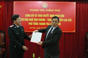 Phó Tổng Thanh tra Chính phủ Ngô Văn Khánh nghỉ hưu theo chế độ