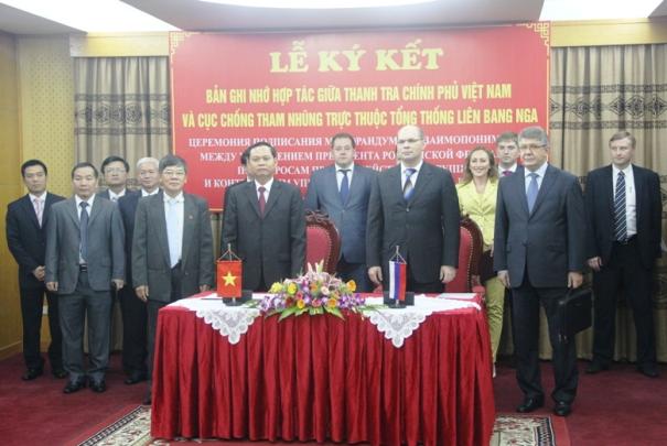 Signing Ceremony of the Cooperation Memorandum between Government Inspectorate of Vietnam and the Anticorruption Bureau under the President of Russian Federation.